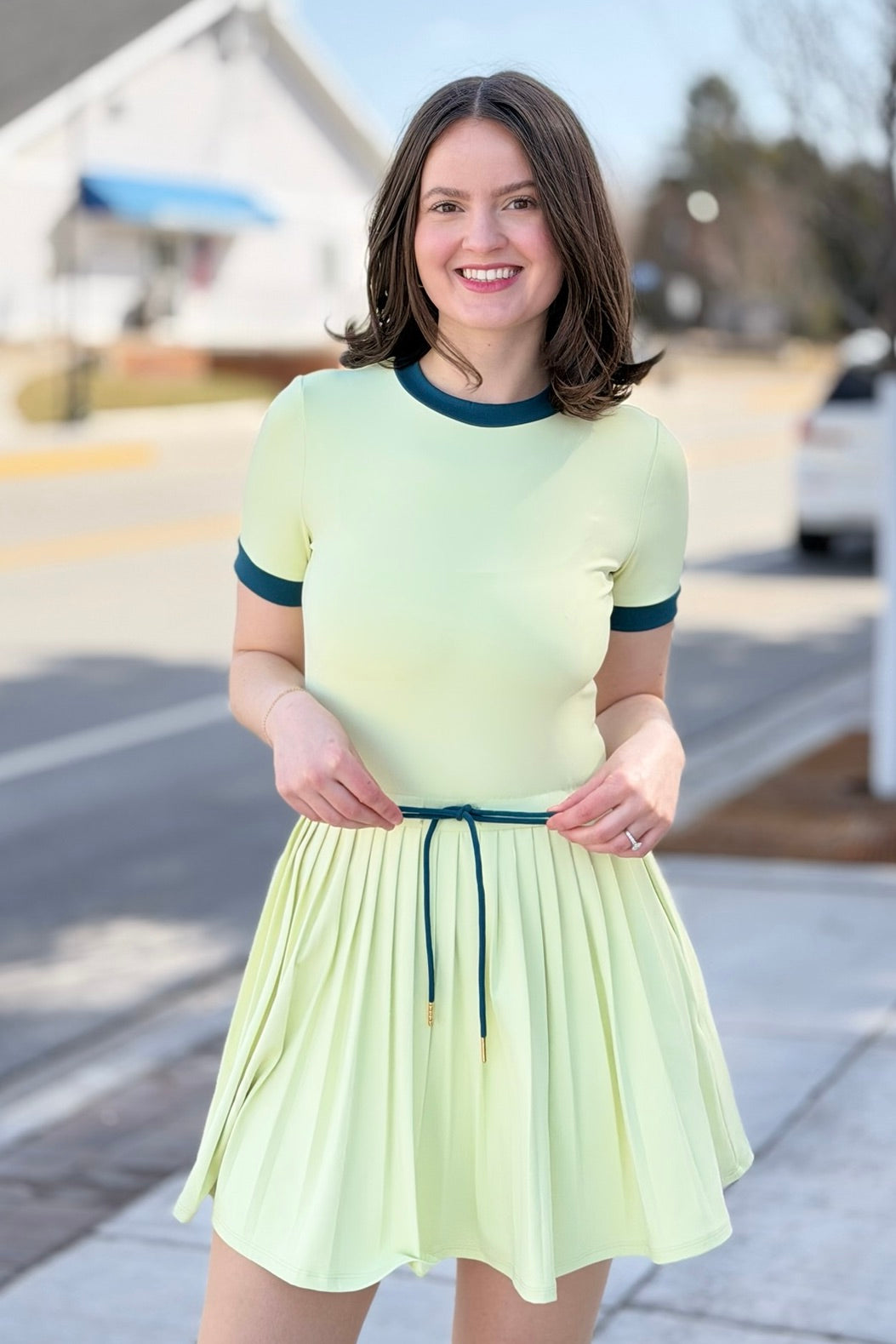 Motion Athleisure Pleated Skirt Dress - Lime