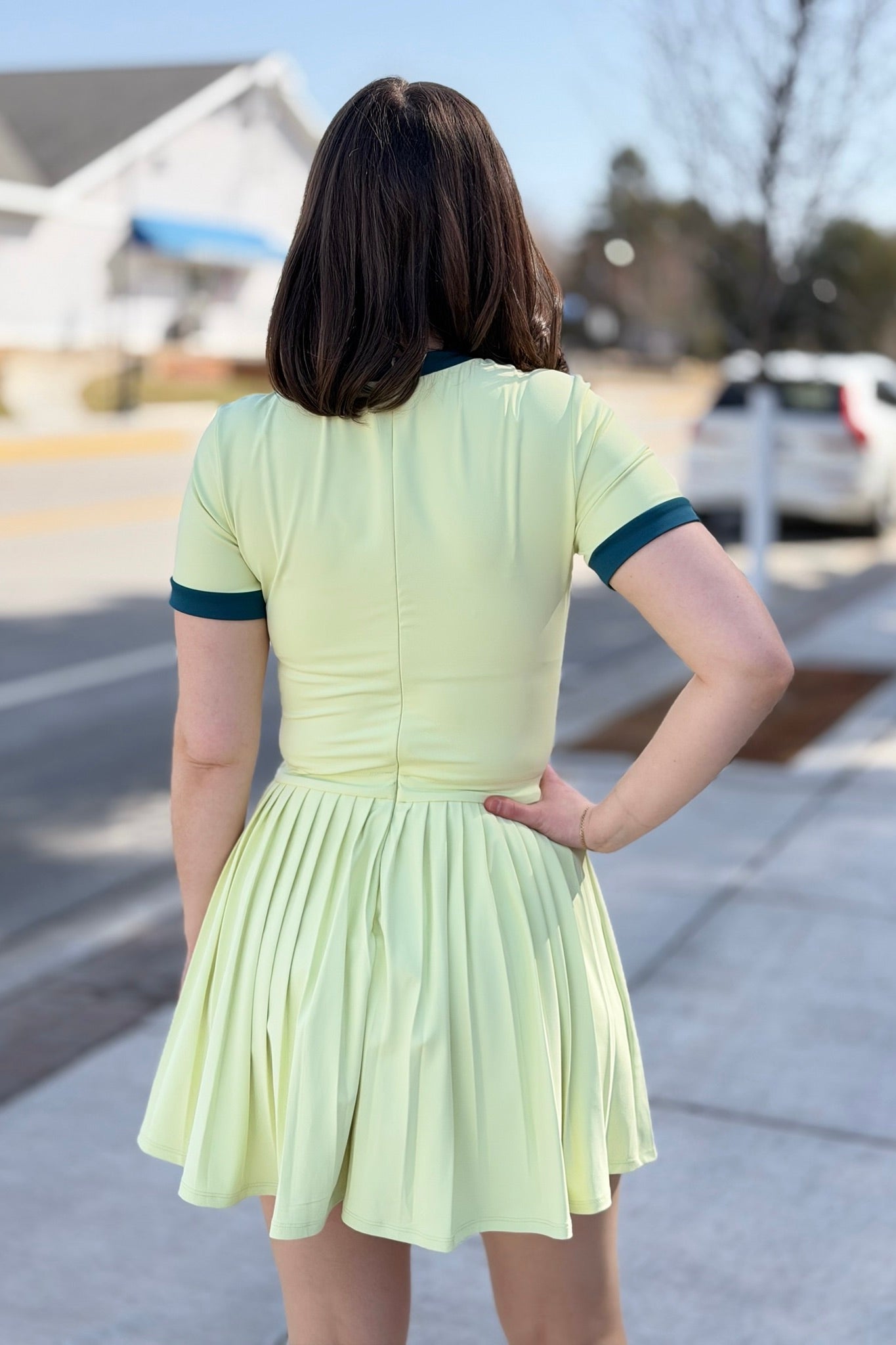 Motion Athleisure Pleated Skirt Dress - Lime