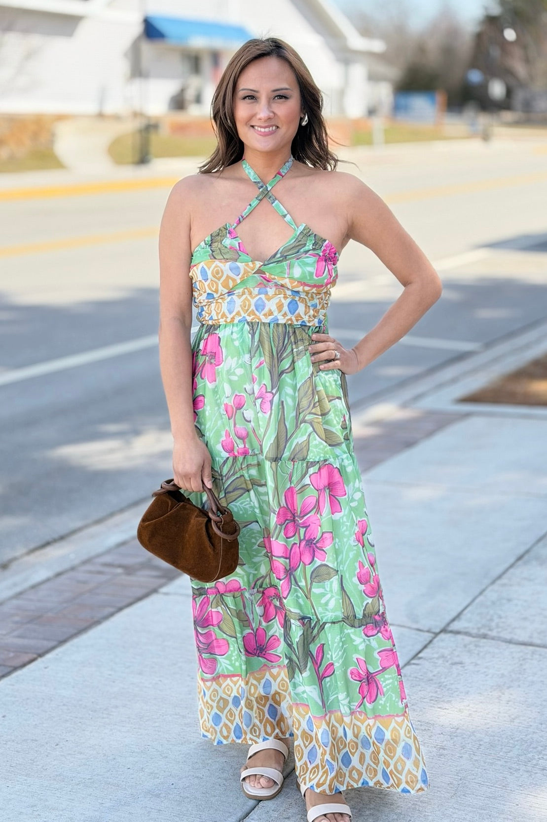 Tropical Strapless Maxi Dress - Green