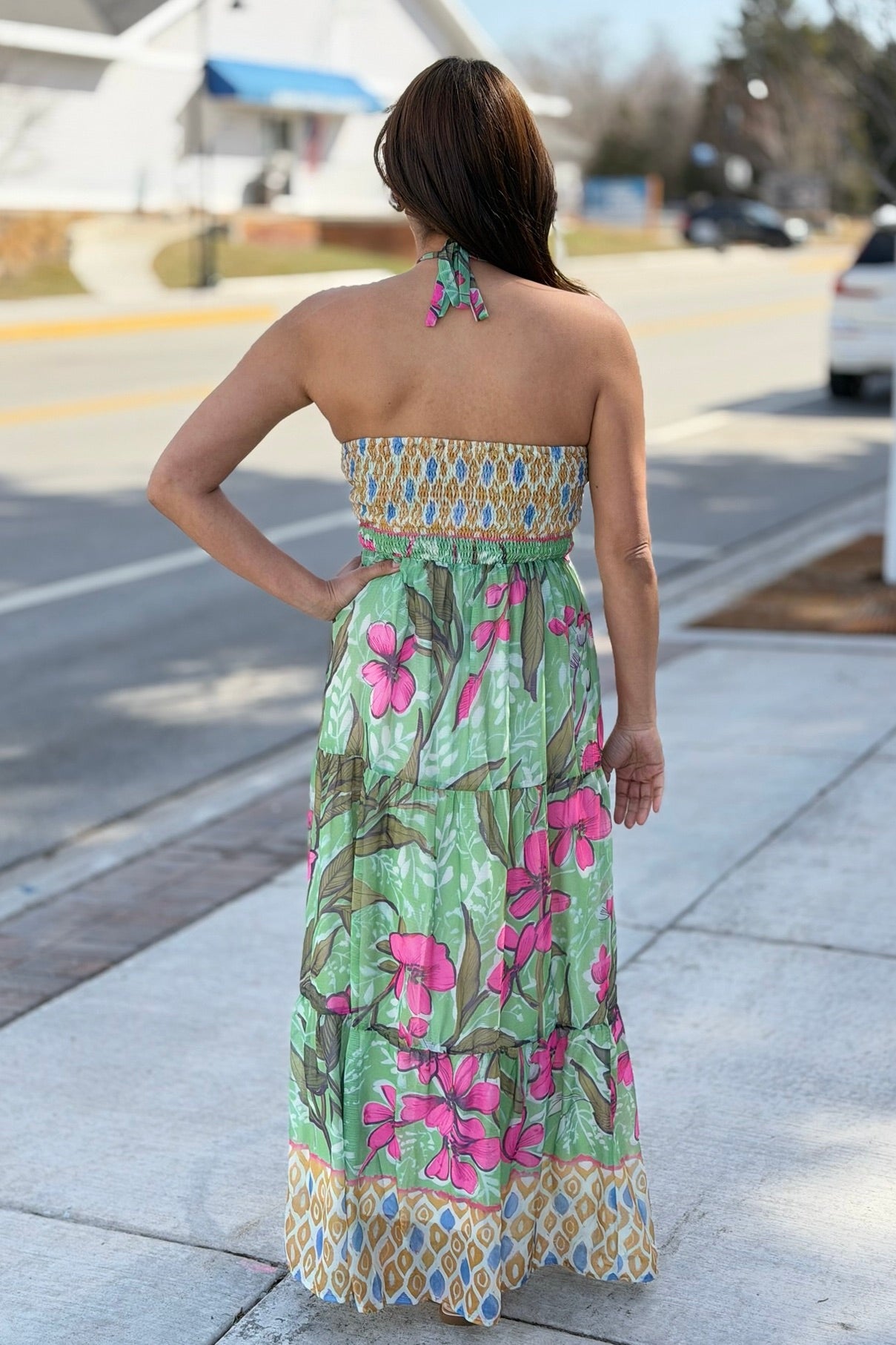 Tropical Strapless Maxi Dress - Green