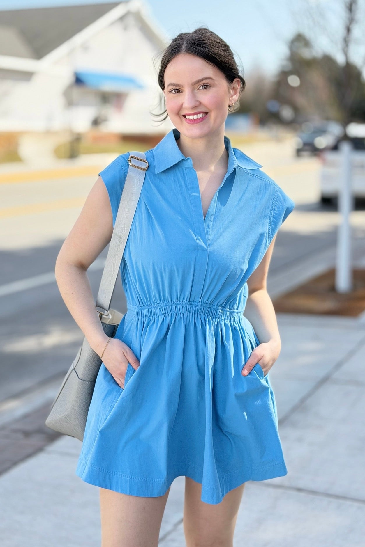 Flirty Collared Mini Dress - Blue