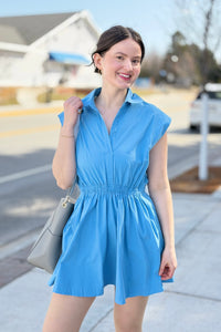 Flirty Collared Mini Dress - Blue