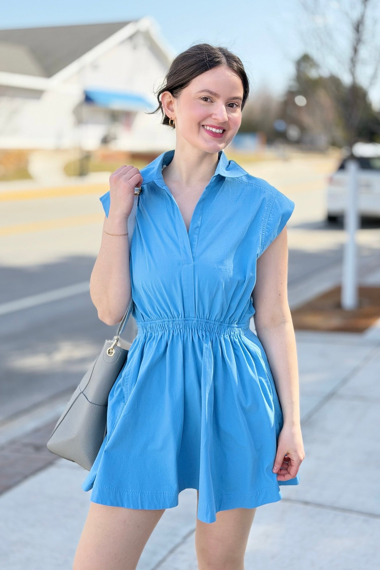 Flirty Collared Mini Dress - Blue
