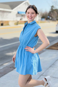 Flirty Collared Mini Dress - Blue