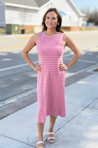 Ribbed Body Con Dress Pink & Mocha