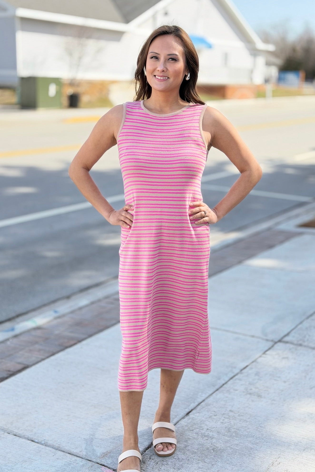 Ribbed Body Con Dress Pink & Mocha