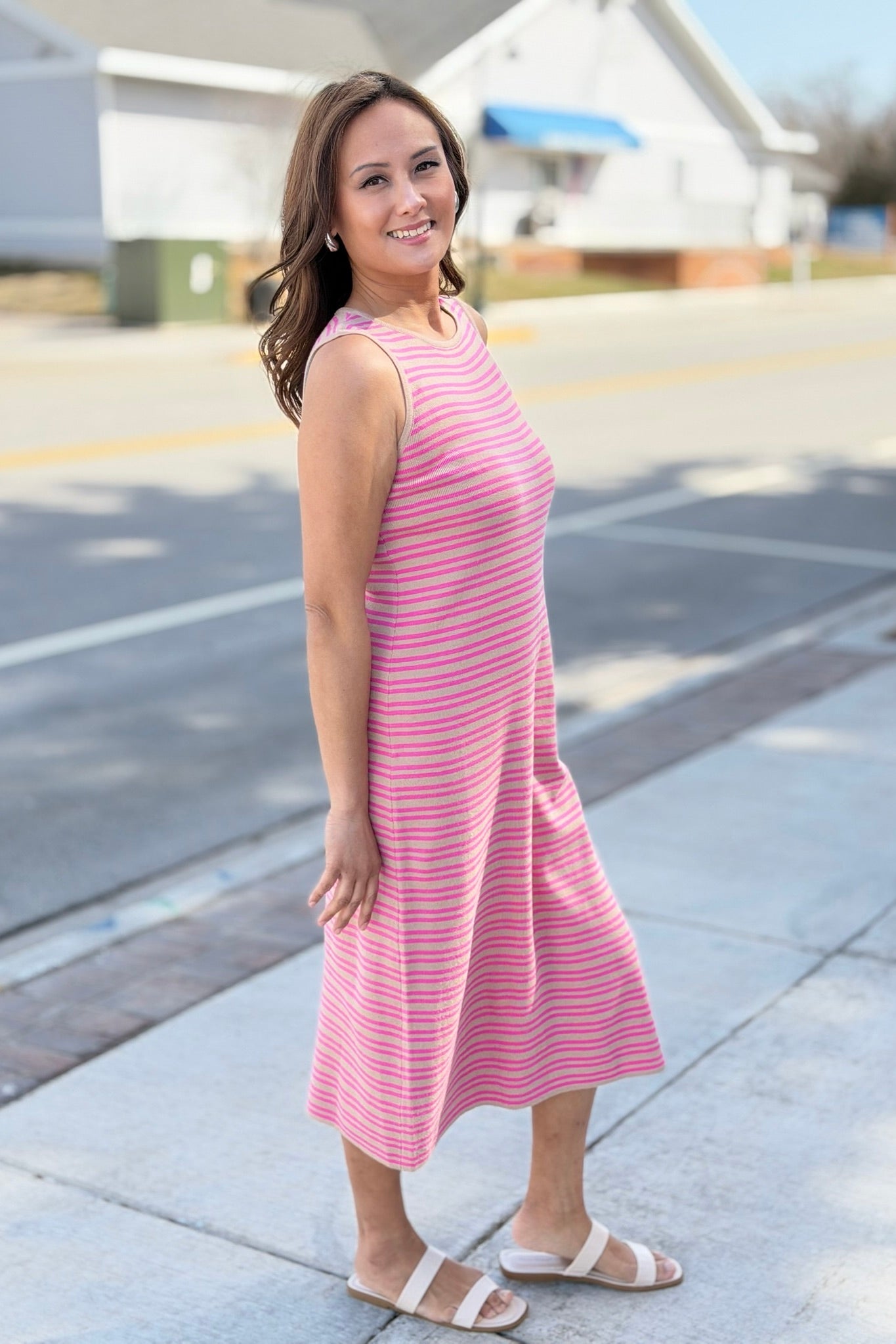 Ribbed Body Con Dress Pink & Mocha