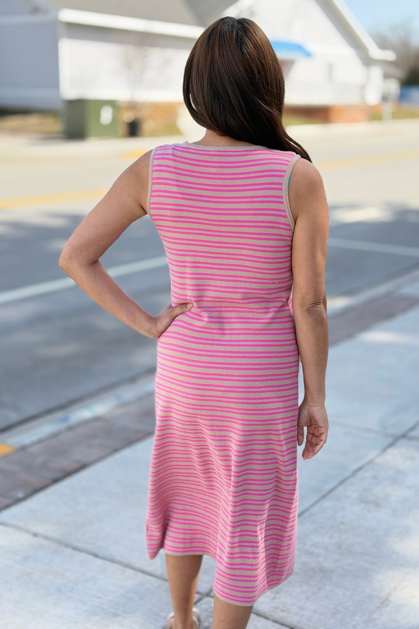 Ribbed Body Con Dress Pink & Mocha