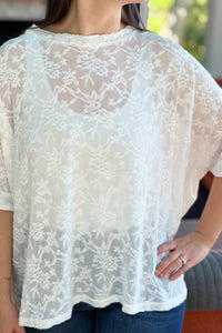 Lace Sheer Crew Neck Tee - White