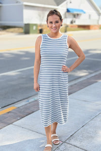 Ribbed Body Con Dress Navy & White