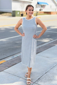 Ribbed Body Con Dress Navy & White