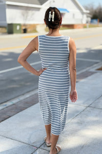 Ribbed Body Con Dress Navy & White