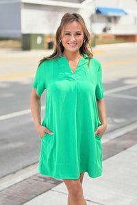 Short Sleeve Collared Dress - Green