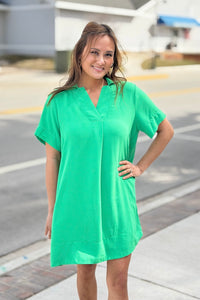 Short Sleeve Collared Dress - Green