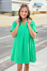 Short Sleeve Collared Dress - Green