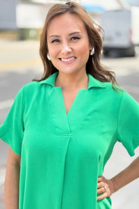 Short Sleeve Collared Dress - Green
