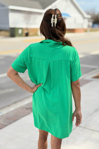 Short Sleeve Collared Dress - Green