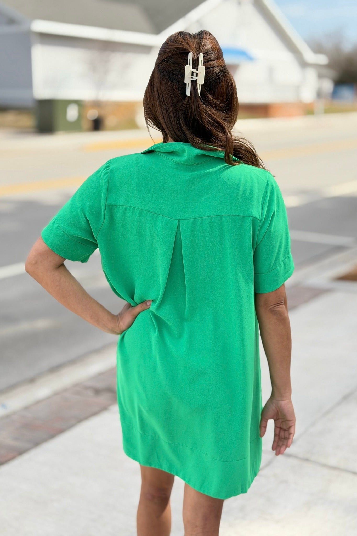 Short Sleeve Collared Dress - Green