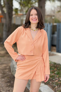 Cropped Button Down Blazer - Apricot