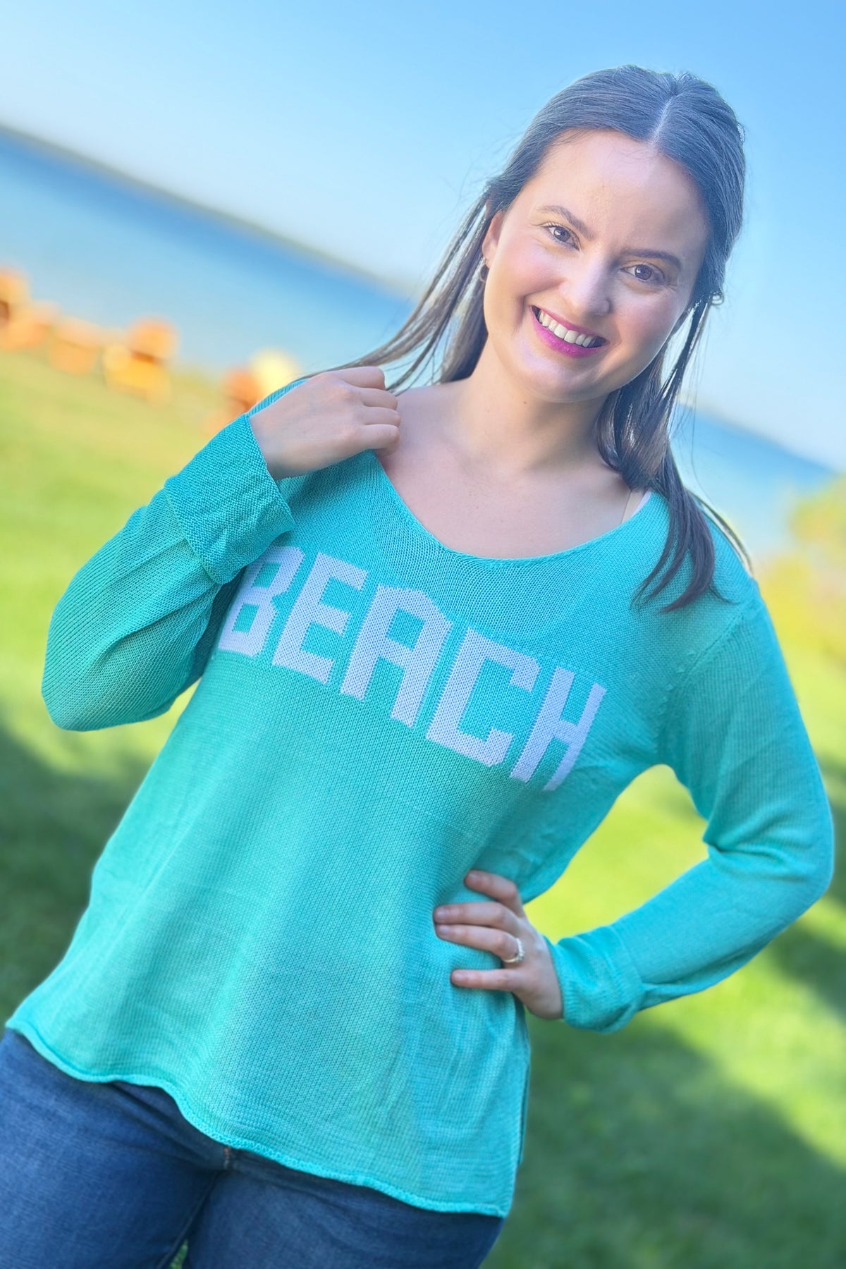 Beach - V-Neck Hollow Knit Top