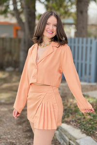 Cropped Button Down Blazer - Apricot
