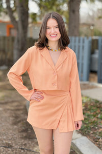 Cropped Button Down Blazer - Apricot