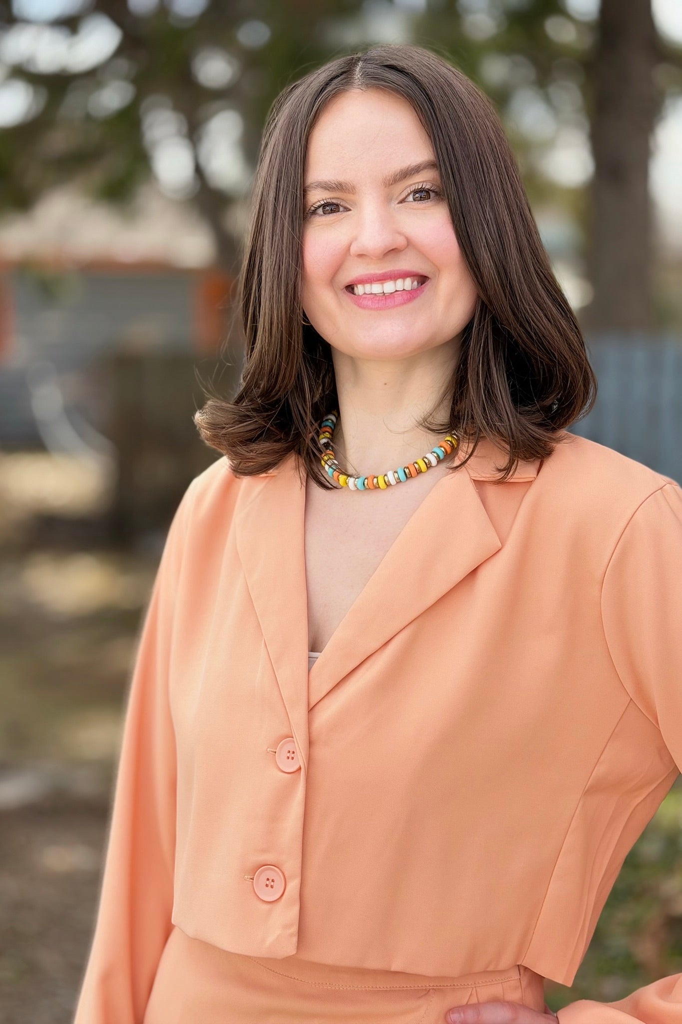 Cropped Button Down Blazer - Apricot