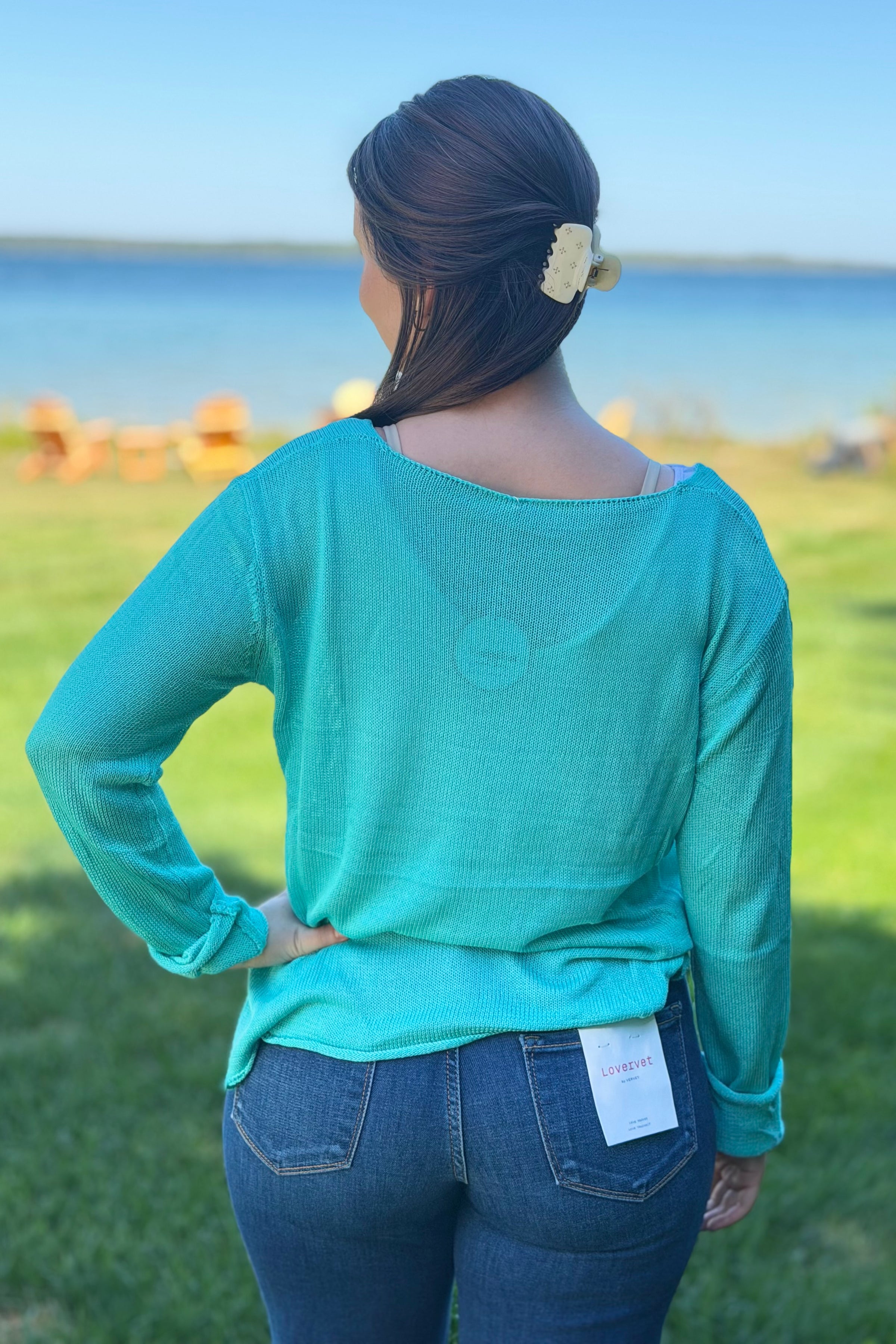 Beach - V-Neck Hollow Knit Top