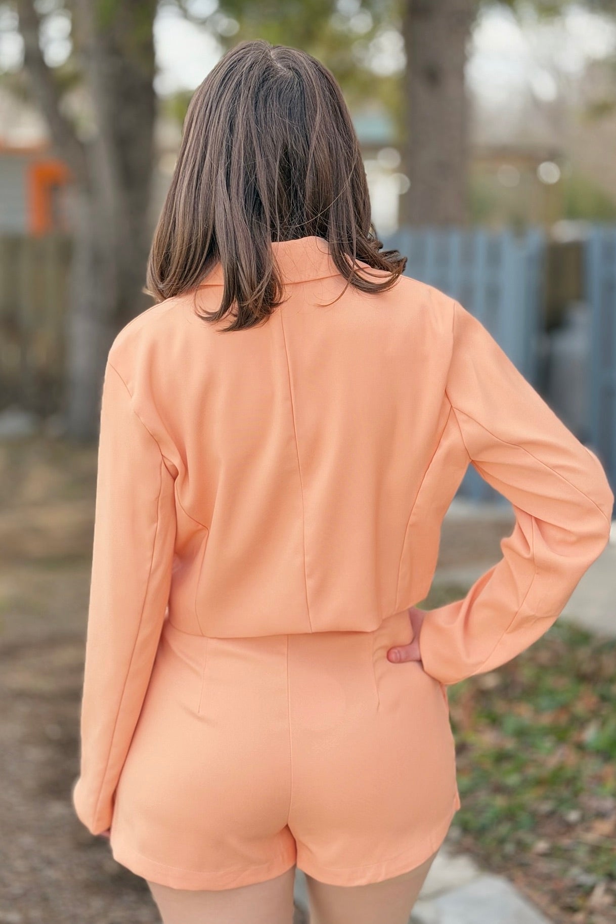 Cropped Button Down Blazer - Apricot