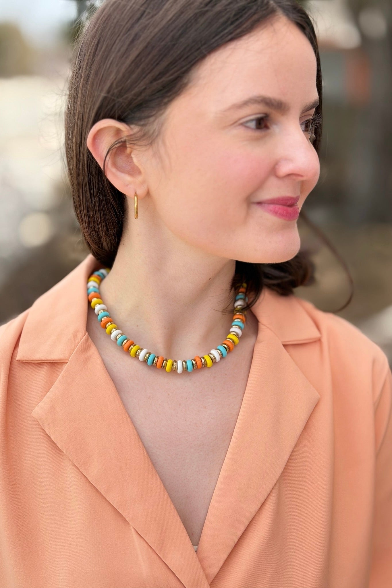 Colorful Wood Disk Bead Necklace - Multi