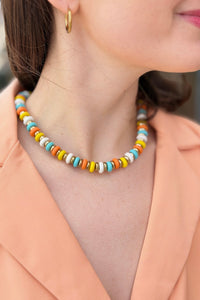 Colorful Wood Disk Bead Necklace - Multi