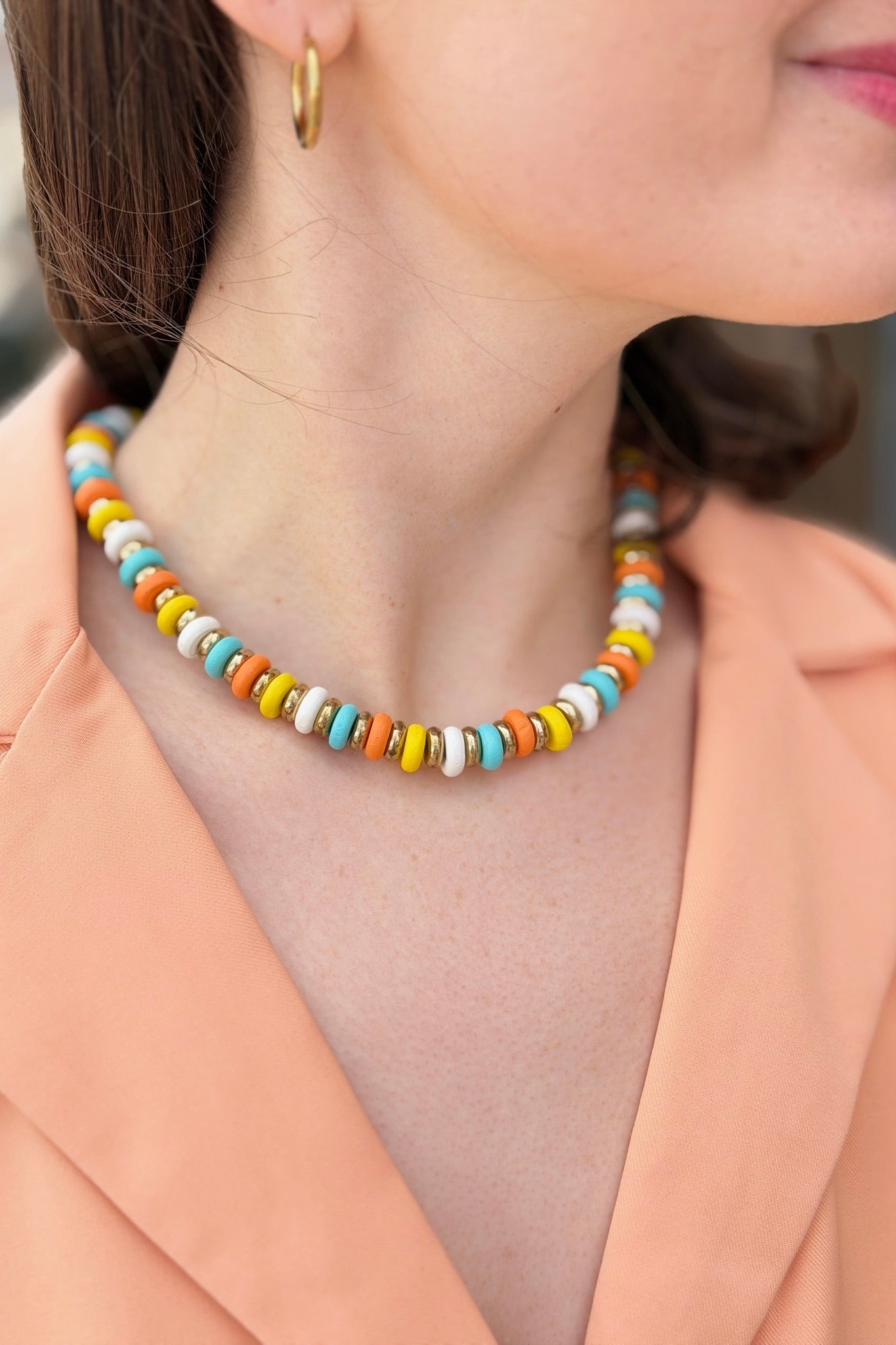 Colorful Wood Disk Bead Necklace - Multi