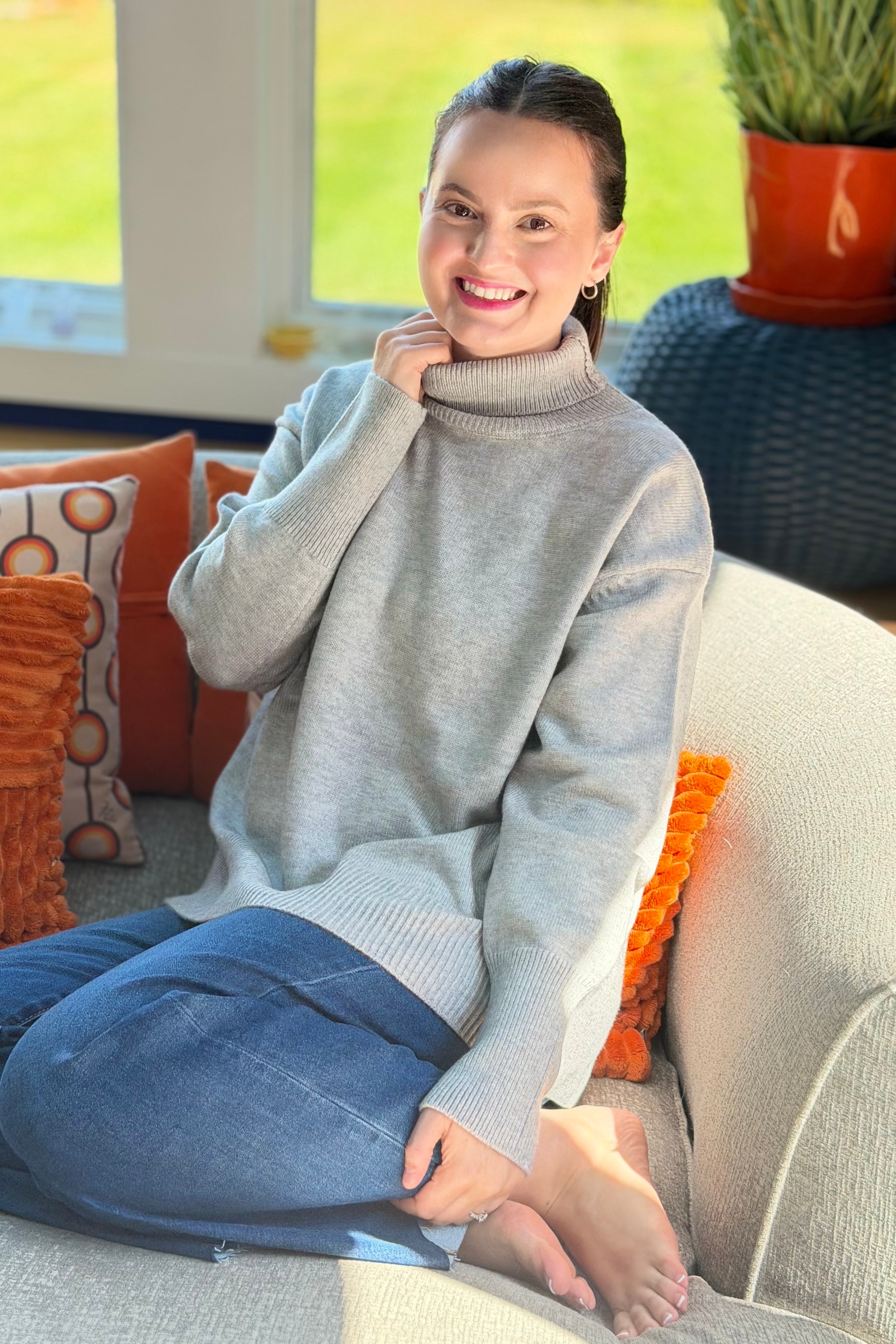 Soft Oversize Turtleneck Sweater - Grey