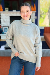 Soft Oversize Turtleneck Sweater - Grey