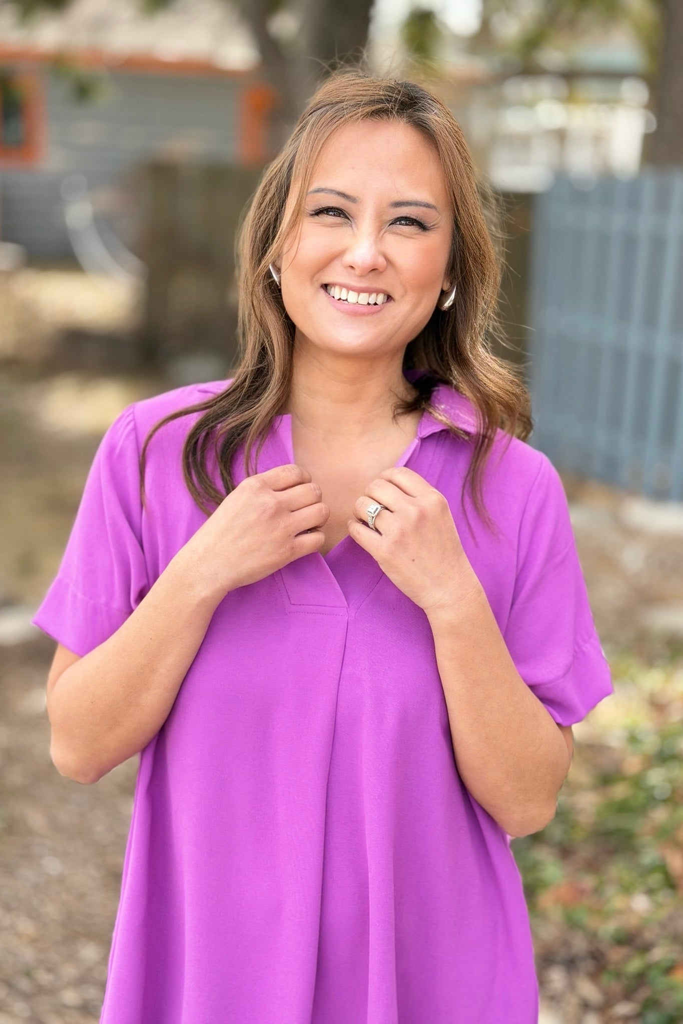 Short Sleeve Collared Dress - Purple