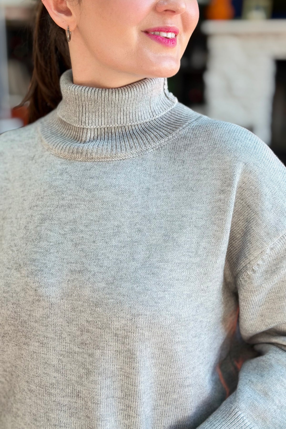 Soft Oversize Turtleneck Sweater - Grey
