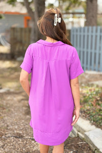 Short Sleeve Collared Dress - Purple