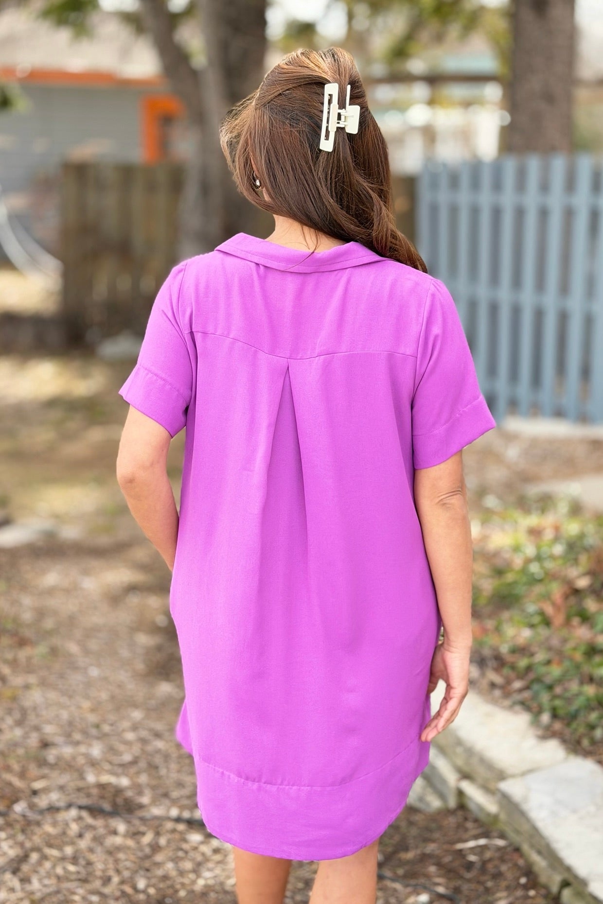 Short Sleeve Collared Dress - Purple