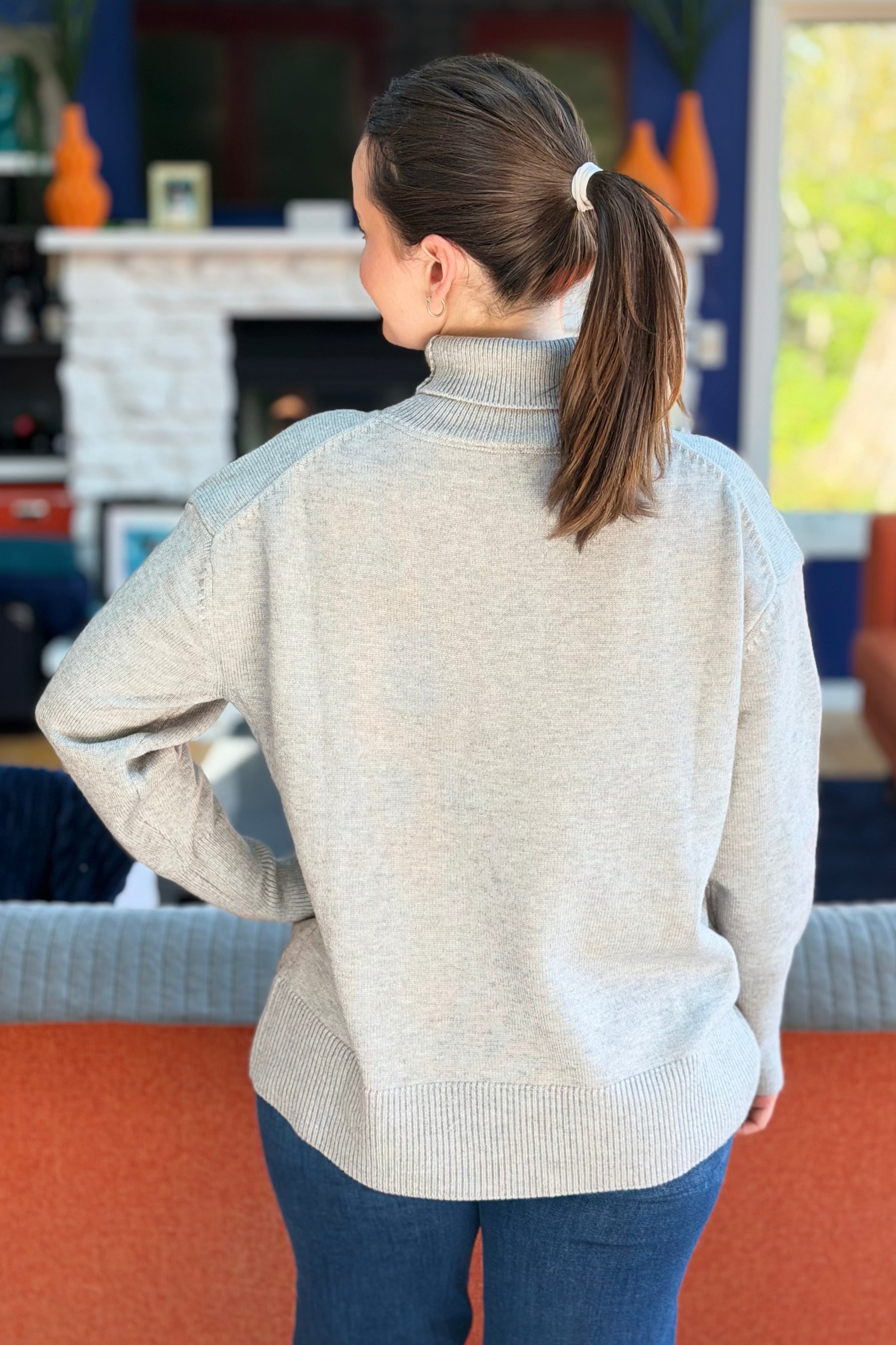 Soft Oversize Turtleneck Sweater - Grey
