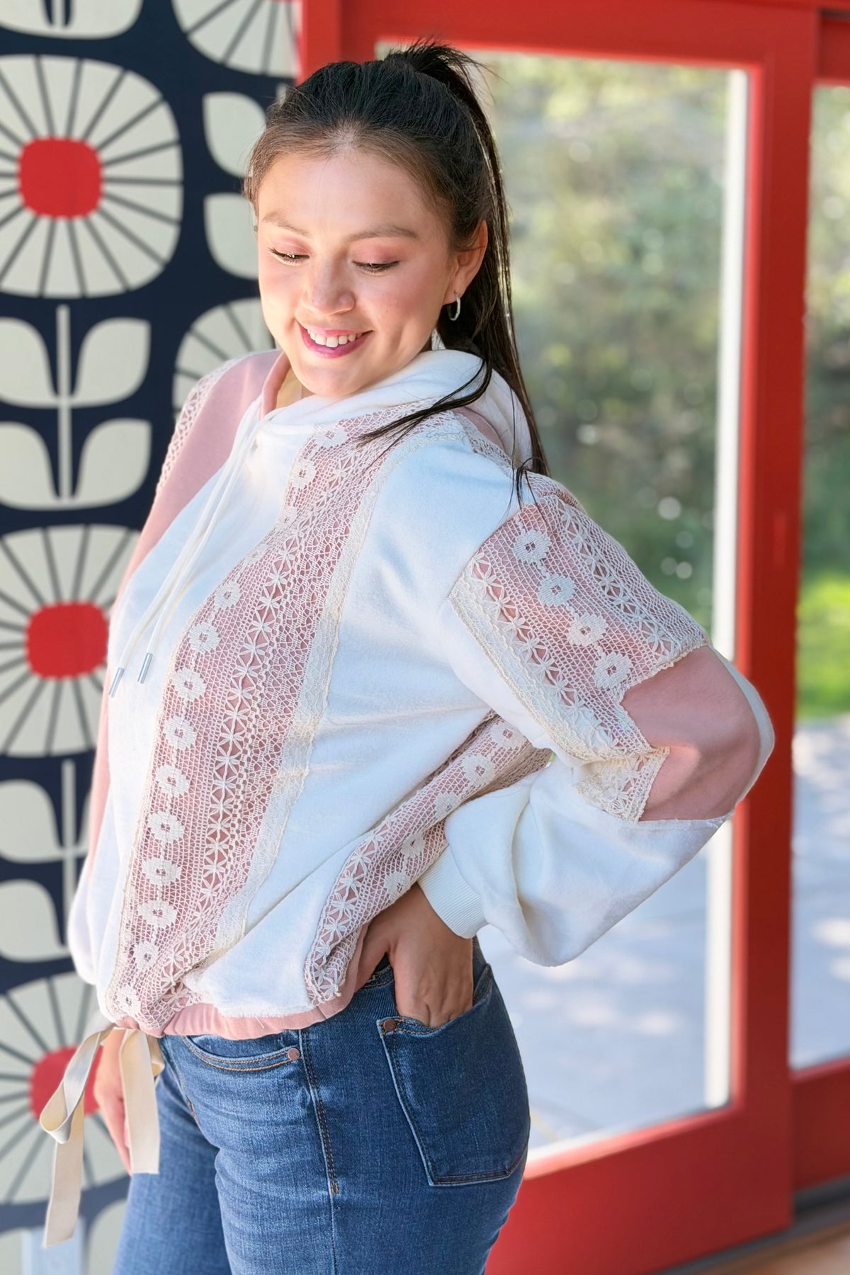 Colorblock Crochet Detail Hoodie