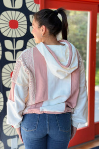 Colorblock Crochet Detail Hoodie