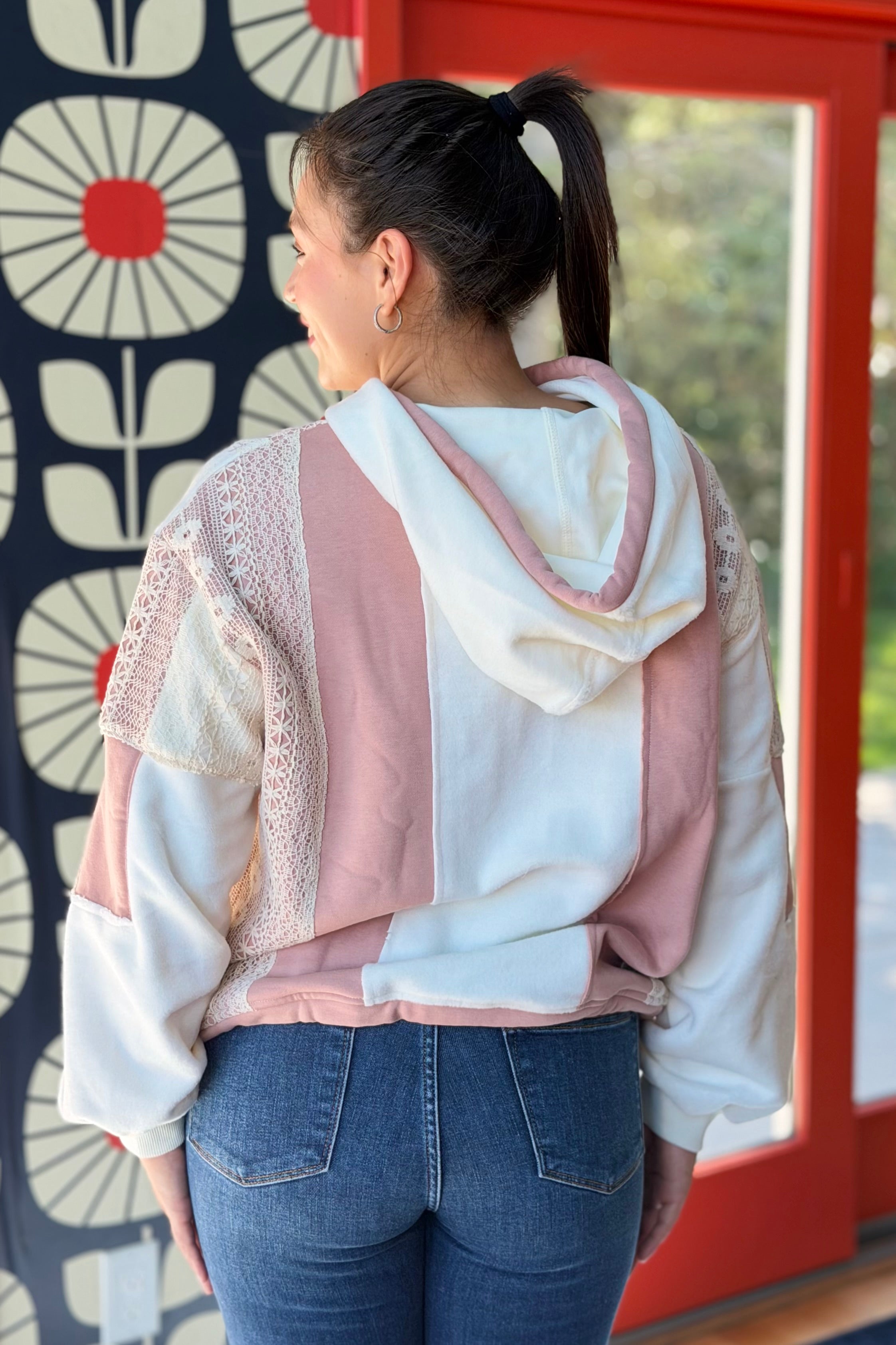 Colorblock Crochet Detail Hoodie