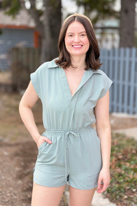 Collared Romper - Sage Green