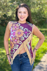 Asymmetric Tassel Trim Scarf Top