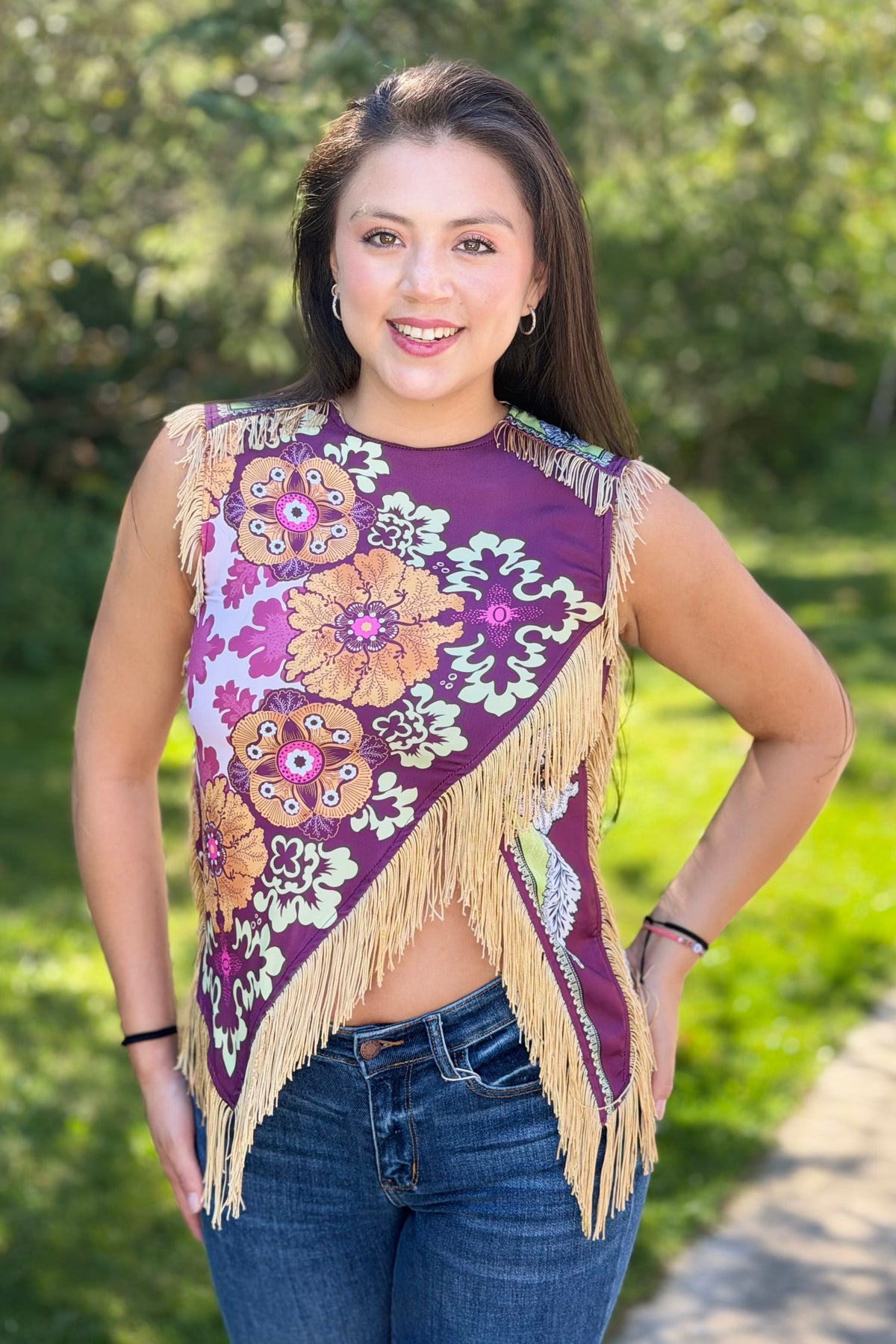 Asymmetric Tassel Trim Scarf Top