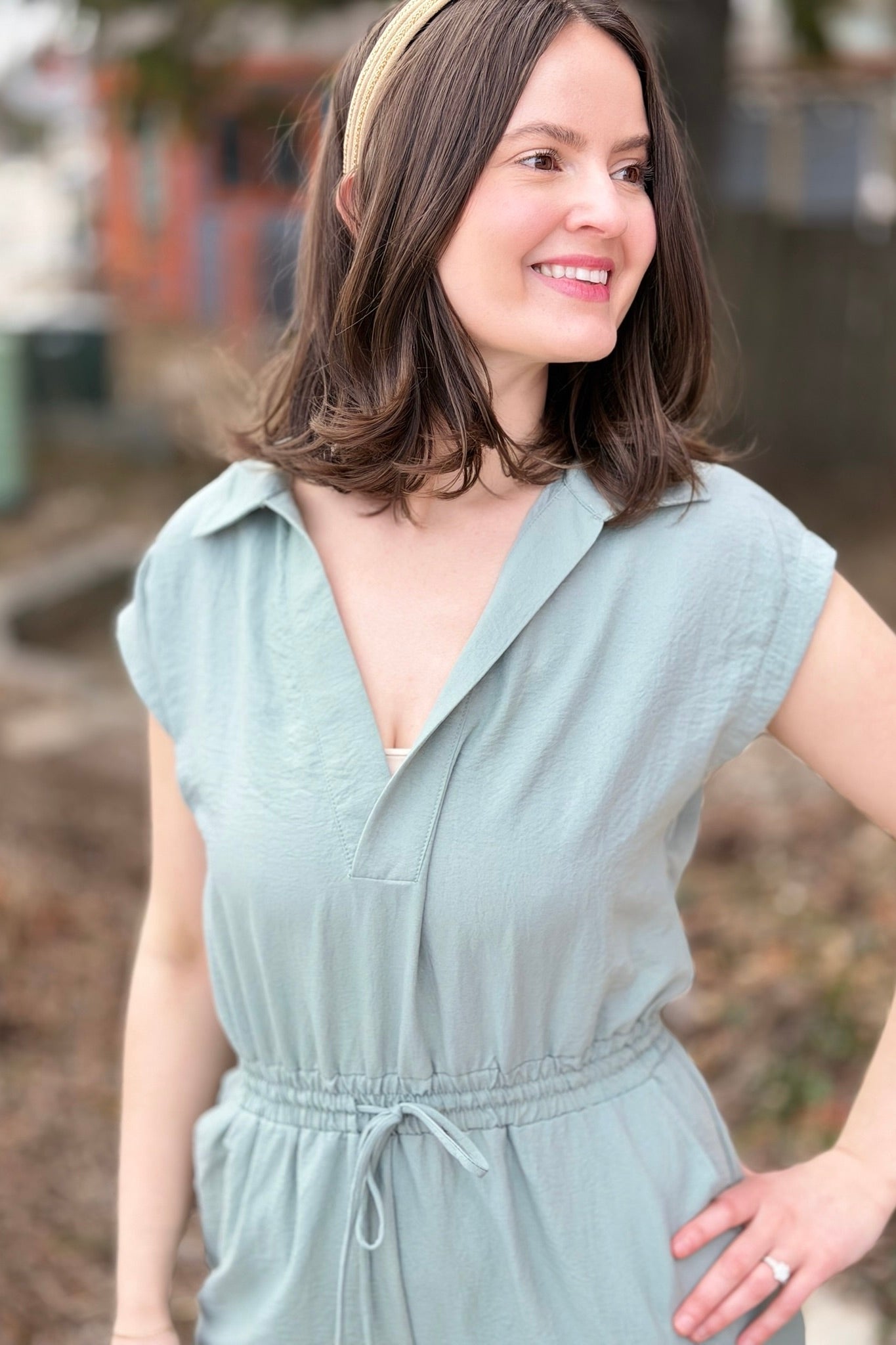 Collared Romper - Sage Green