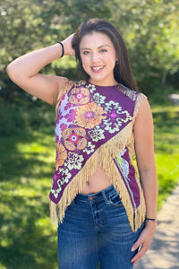 Asymmetric Tassel Trim Scarf Top