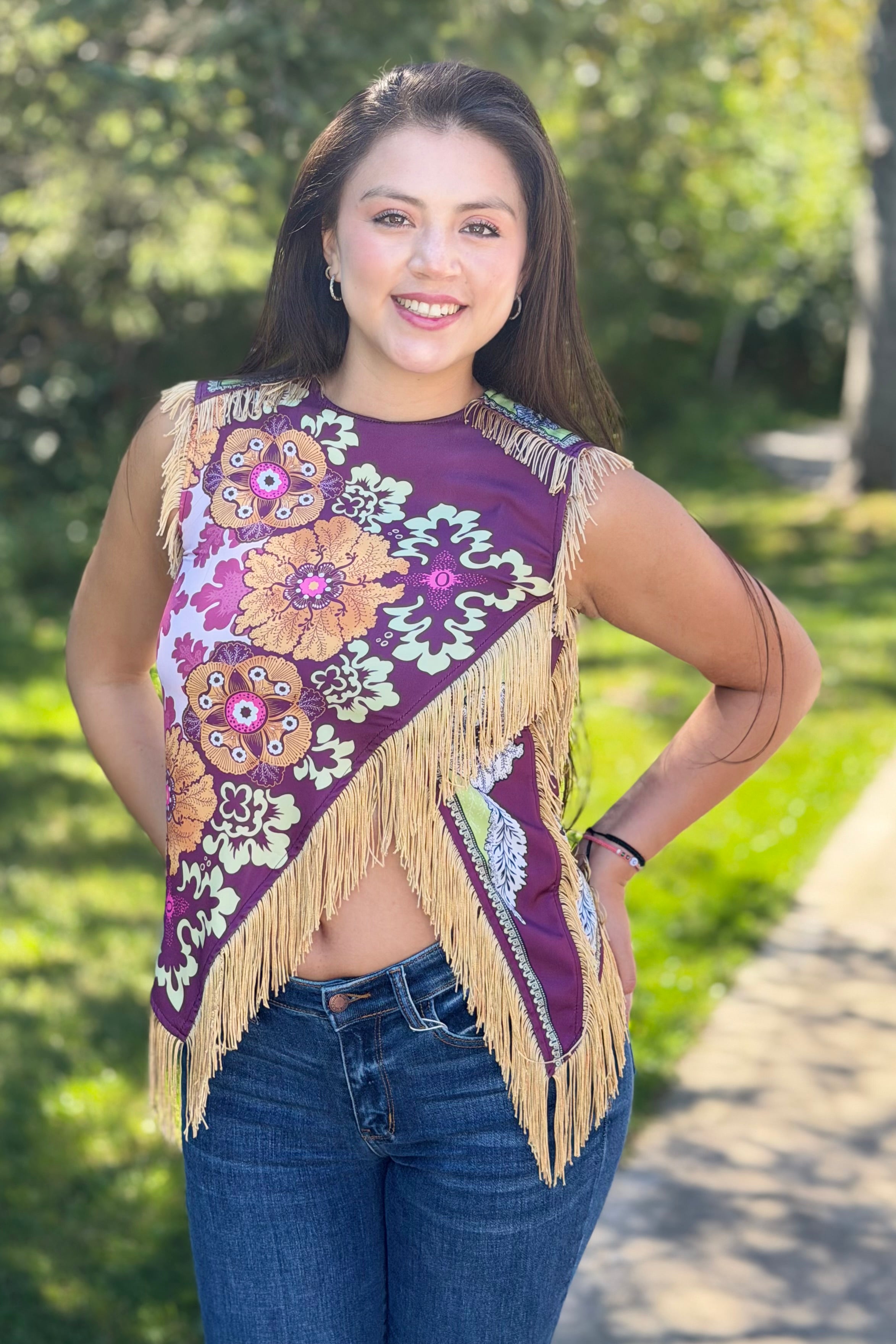 Asymmetric Tassel Trim Scarf Top