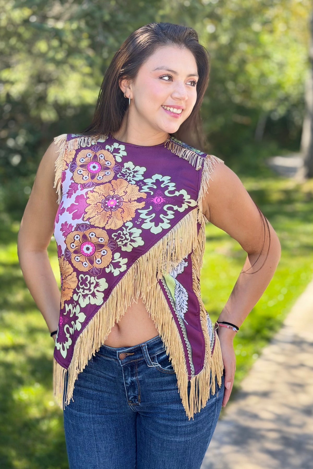 Asymmetric Tassel Trim Scarf Top