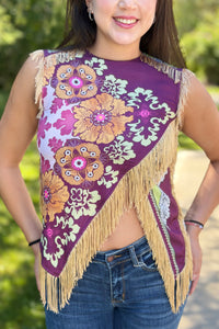 Asymmetric Tassel Trim Scarf Top